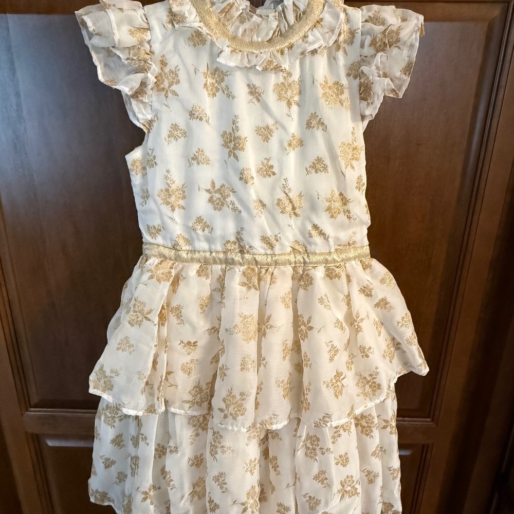 Janie & Jack Girls Gold & Ivory Ruffle Dress